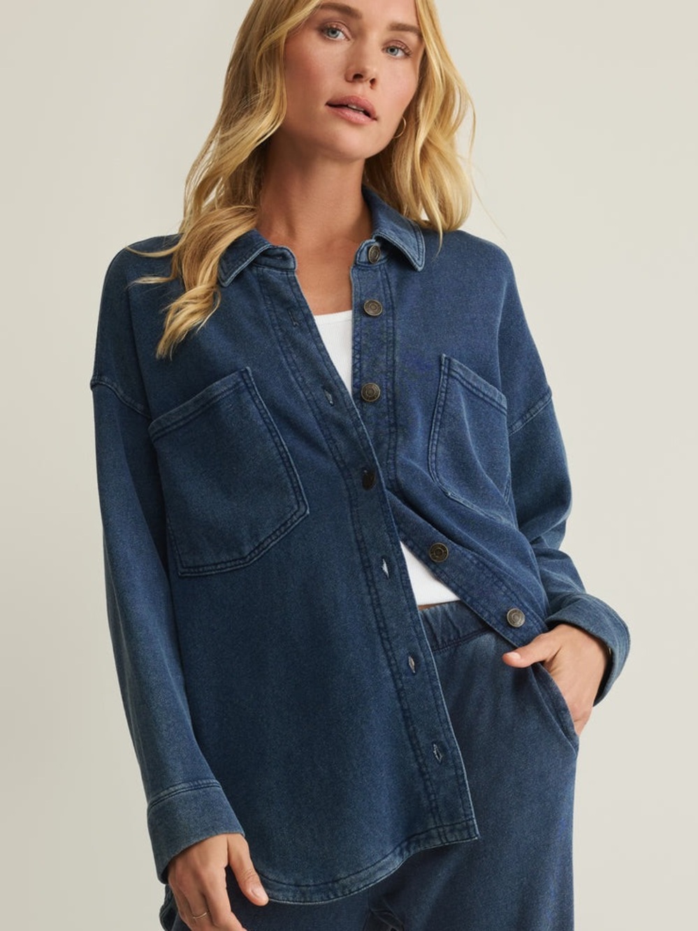 Z Supply, ALL DAY KNIT DENIM JACKET, Indigo